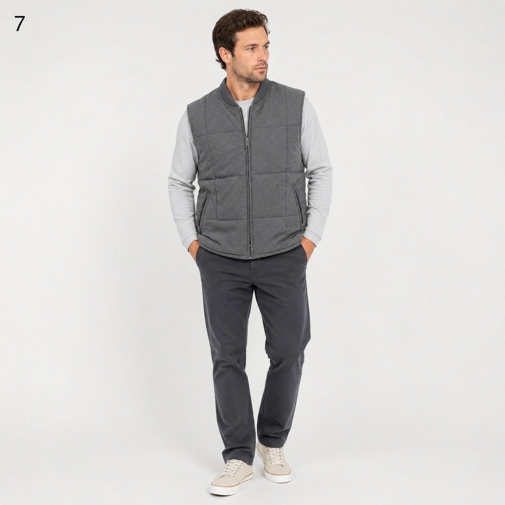 Old Navy Quilted Vest‎ Mens Small Gray Acrylic Polyester Fill Full Zip Pockets